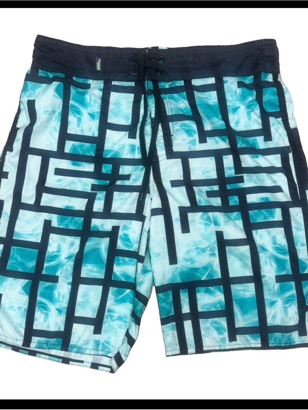 No Fear Men's Teal Grid-Print Swim Board Shorts Trunks XL